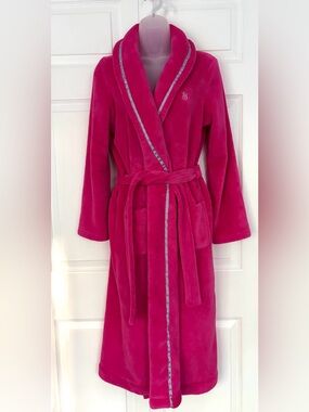 Victoria's Secret Women’s Iconic Hot Pink Plush Embroidered VS Logo Long Robe S